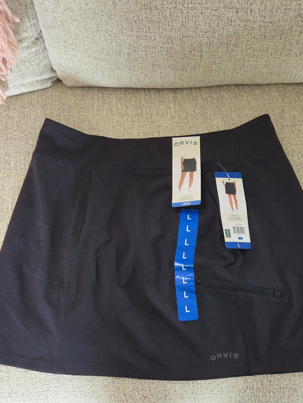 Orvis Black Women's Active Skort with Zip Pocket and Built-In Shorts